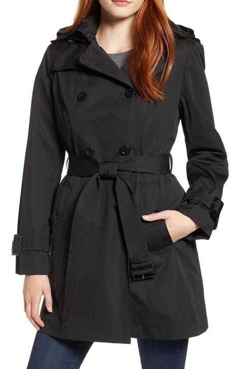 women's trench coat with hood and removable lining|black hooded trench coat women.